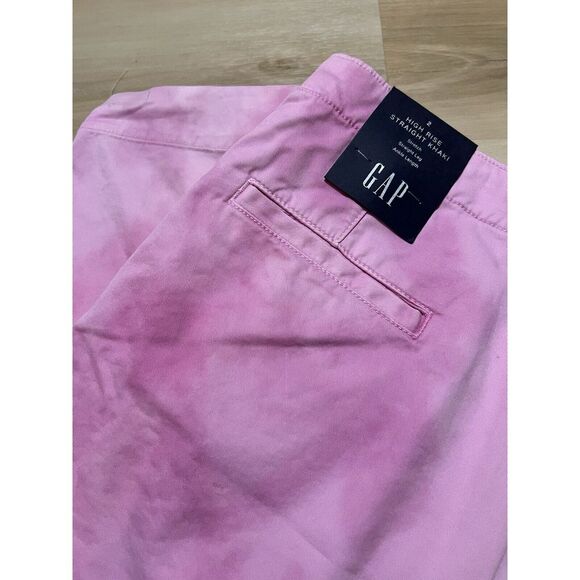 NWT Gap Straight Khaki Women's Pants Pink Tie‎ Dye Cotton Size 2 - Picture 1 of 9